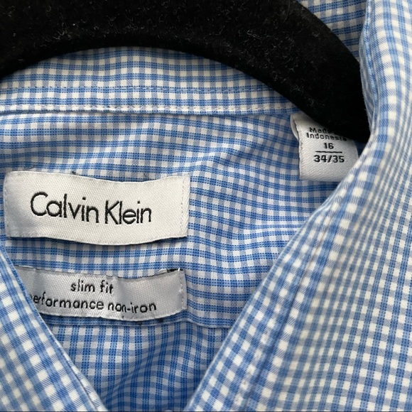 Calvin Klein Men’s Long Sleeve Shirt Button Up Check Slim Fit 16 Gently Worn - Picture 5 of 6